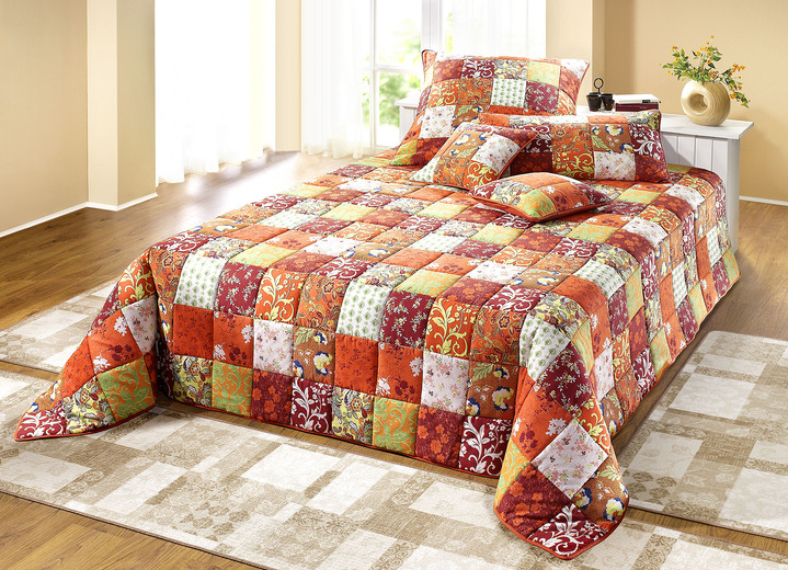 Heimtextilien - Tagesdecken und Kissenbezüge in Patchwork-Optik aus Baumwolle, in Größe 873 (für Einzelbett, 140x210 cm) bis 926 (Kissenbezug, 80x 80 cm), in Farbe BEIGE Ansicht 6