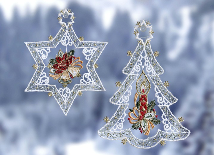 Fensterbilder - Fensterbild, 2er-Set, Weihnachtsbaum und Stern, in Farbe WEISS-ROT