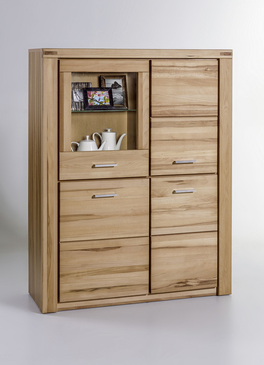 Vitrinen & Highboards - Highboard mit Massivholzfronten , in Farbe KERNBUCHE Ansicht 1