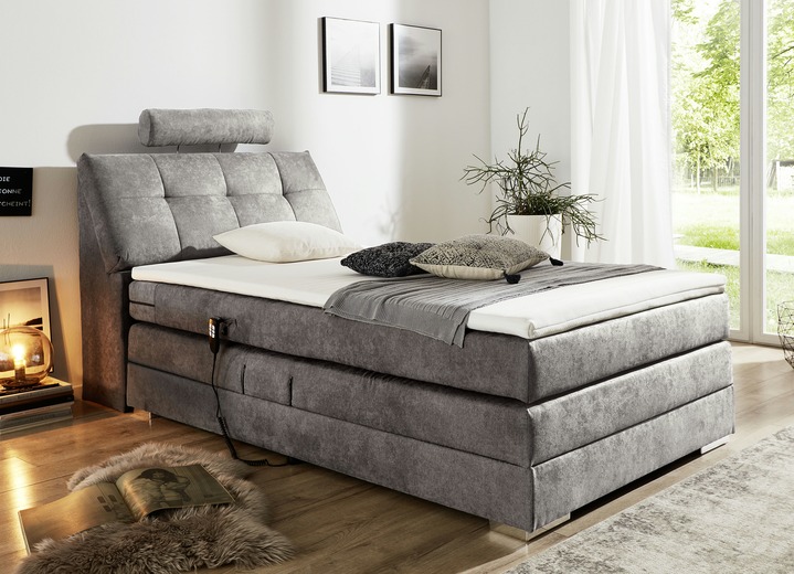 - Motor-Boxspringbett mit verstellbarem Kopf- und Fußteil, in Farbe HELLGRAU