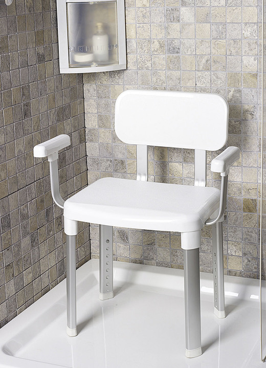 Hilfsmittel - Dusch- und Badestuhl für sicheres Duschen und Baden, in Farbe WEISS-ALU