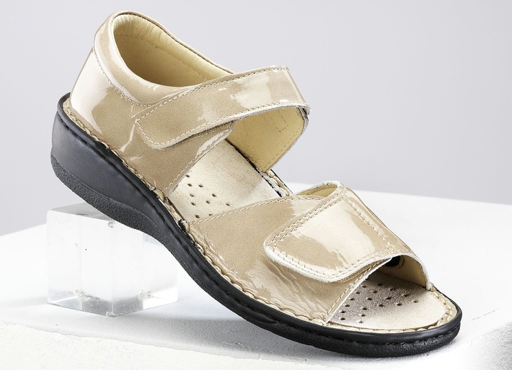 - Taurus Damen-Sandalette in Lackoptik, in Größe 036 bis 042, in Farbe BEIGE
