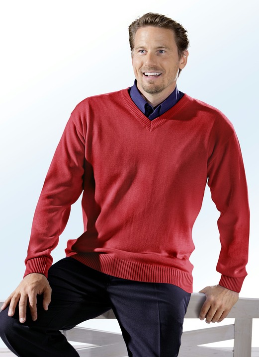 Hemden, Pullover & Shirts - Herrlicher Pullover mit V-Ausschnitt in 5 Farben, in Größe 044 bis 062, in Farbe SCHWARZ Ansicht 4