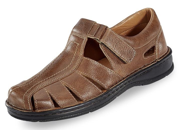 Slipper & Schnürschuhe - Gemini, sommerliche Herren-Slipper, aus Leder, in Größe 039 bis 046, in Farbe MARONE