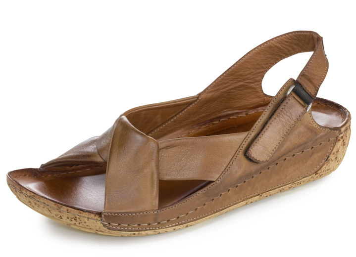 Komfortschuhe - Gemini, bequeme Damen-Sandalen, Weite G, mit Gummizug, in Größe 036 bis 042, in Farbe COGNAC Ansicht 1