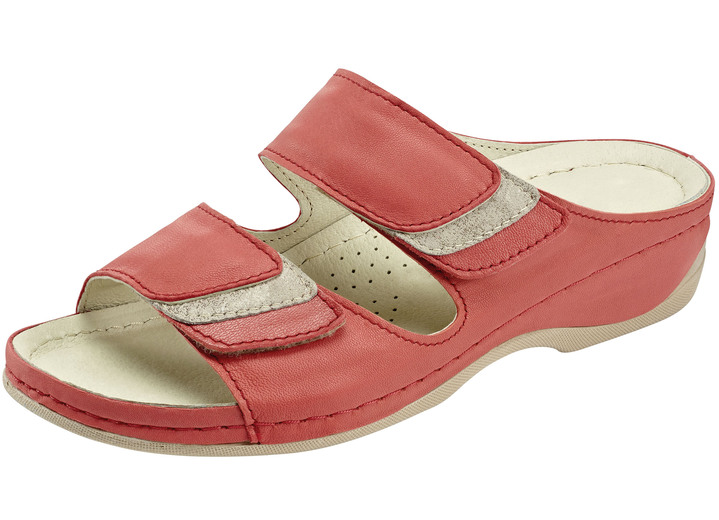 Komfortschuhe - ELENA EDEN Pantolette mit Kontrast-Einsätzen , in Größe 036 bis 042, in Farbe HELLROT Ansicht 1