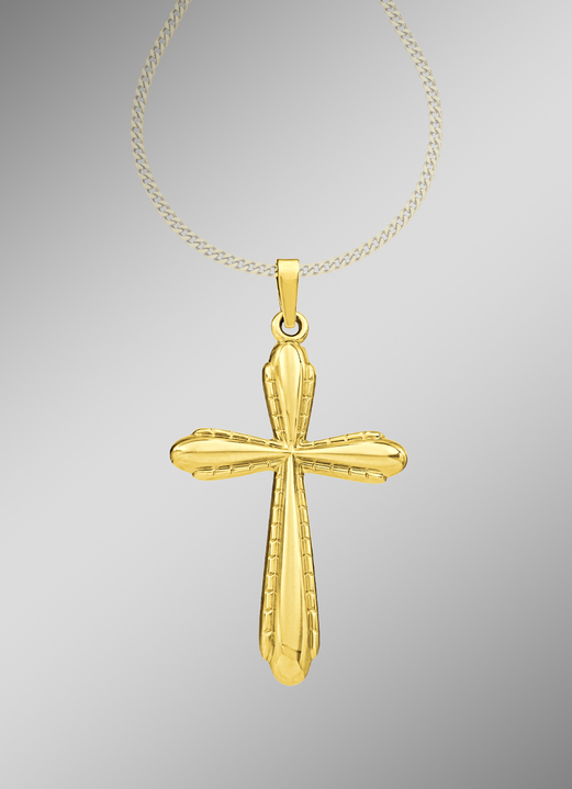 ohne Steine / mit Zirkonia - Schlichter Kreuz-Anhänger, in Farbe  Ansicht 1