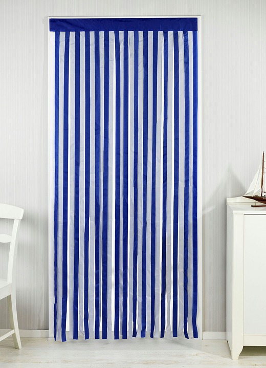 Sichtschutz und Sonnenschutz - Türvorhang aus Polyesterbändern , in Farbe BLAU-WEISS Ansicht 1