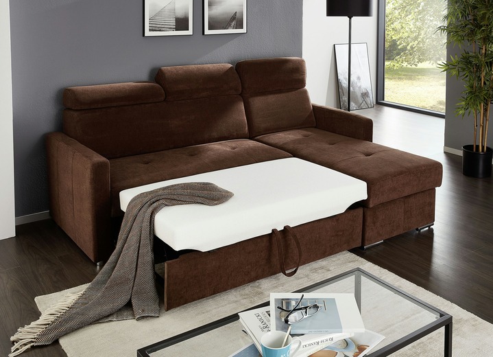 Funktions-Polstermöbel - Polsterecke mit Schlaffunktion und Bettkasten, in Farbe BRAUN Ansicht 2