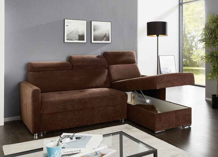 Funktions-Polstermöbel - Polsterecke mit Schlaffunktion und Bettkasten, in Farbe BRAUN Ansicht 3