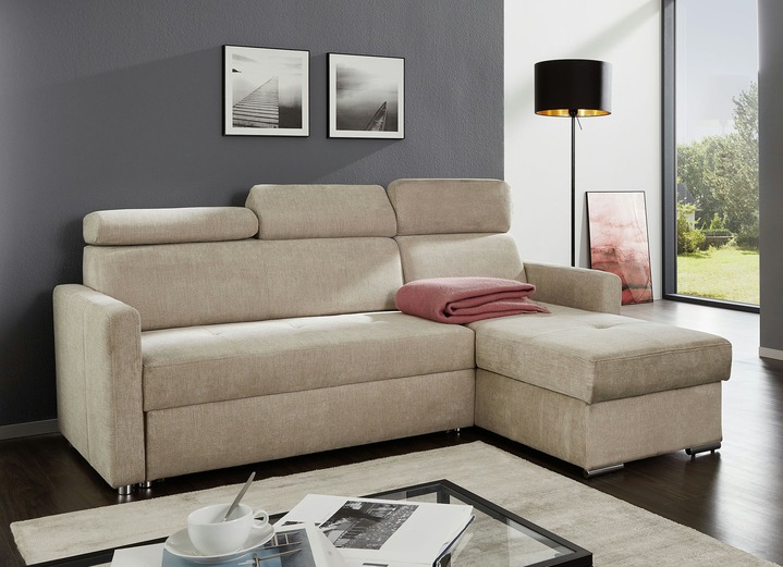 Funktions-Polstermöbel - Polsterecke mit Schlaffunktion und Bettkasten, in Farbe BEIGE Ansicht 1