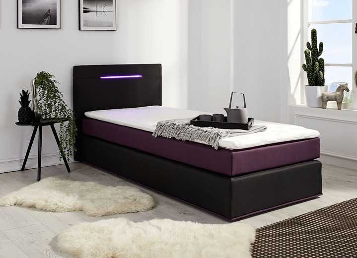Betten - Boxspringbett mit Topper und LED-Beleuchtung, in Farbe ANTHRAZIT-LILA Ansicht 1