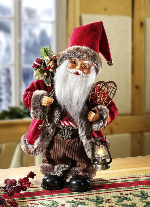 Dekoration - Beweglicher Weihnachtsmann mit beleuchteter Laterne, in Farbe ROT-BRAUN