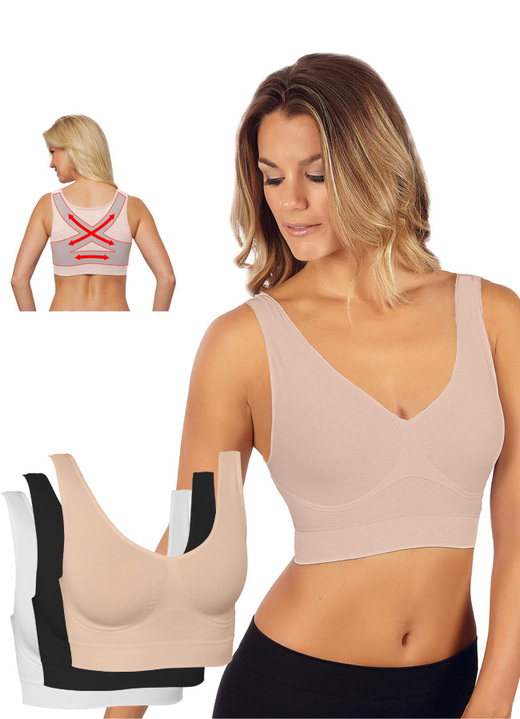 Shapewear - Nahtloser Komfort-BH 3er-Set, in Größe 3XL (52/54) bis XXL (48/50), in Farbe SCHWARZ-WEISS-HAUT Ansicht 2
