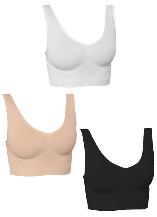 Shapewear - Nahtloser Komfort-BH 3er-Set, in Größe 3XL (52/54) bis XXL (48/50), in Farbe SCHWARZ-WEISS-HAUT Ansicht 1