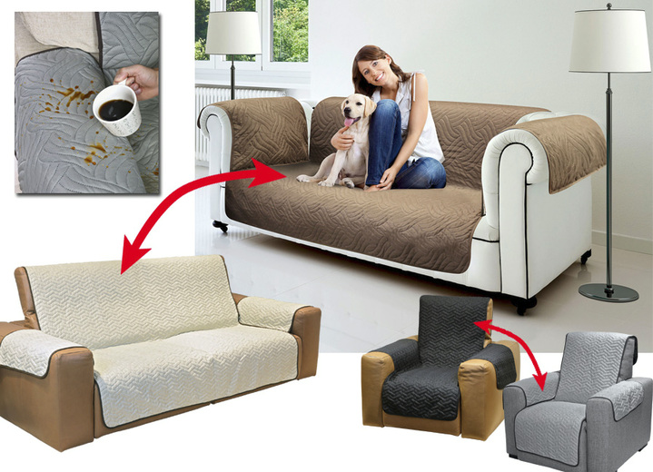 Sessel- & Sofaüberwürfe - Wende-Schoner für Sessel oder Sofa, in Größe 875 (Sesselschoner, 170x190 cm) bis 885 (Sofaschoner, 240x190 cm), in Farbe SCHWARZ-GRAU Ansicht 1