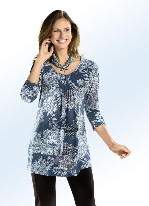 Longshirts - Longshirt mit Allover-Dessin in 3 Farben, in Größe 038 bis 056, in Farbe RAUCHBLAU Ansicht 1