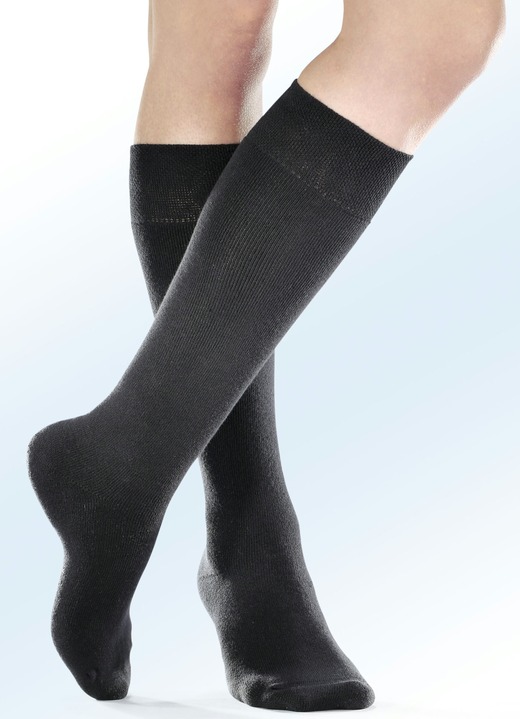 Strümpfe - Viererpack Thermo-Kniestrümpfe mit Komfortrand, in Größe 1 (Schhgr. 35-38) bis 3 (Schuhgr. 43-46), in Farbe SCHWARZ
