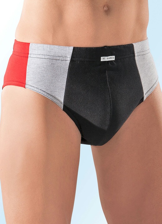 Unterwäsche - Mehrfachpack Slips mit seitlichen Einsätzen, in Größe 004 bis 009, in Farbe 3X SCHWARZ-ROT-GRAU MELIERT, 2X SCHWARZ-ROYALBLAU-GRAU MELIERT, in Ausführung Fünferpack Slips