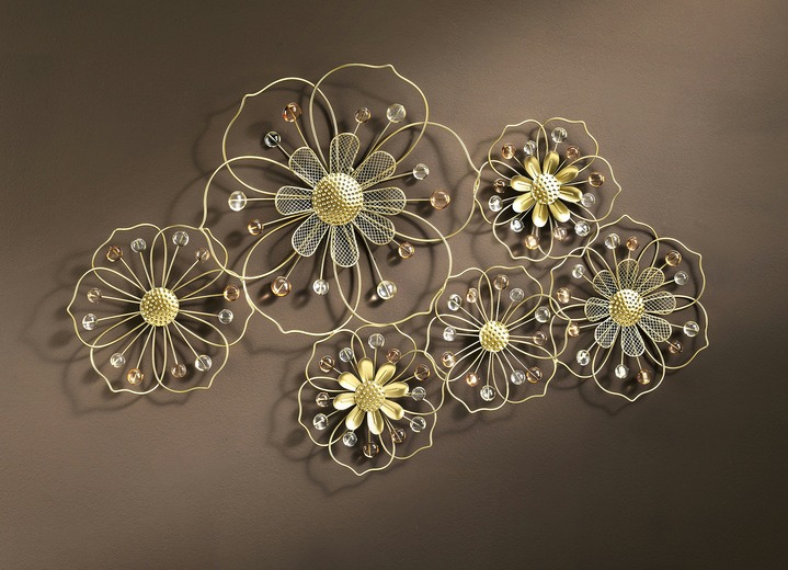 Wohnaccessoires - Wanddekoration mit Blüten aus Acryl-Glitzersteinen, in Farbe GOLD