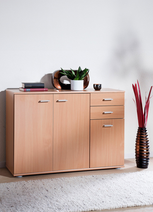Sideboards & Kommoden - Moderne Kommodenserie mit silberfarbenen Kunststoffgriffen, in Farbe BUCHE, in Ausführung 2-türig Ansicht 1