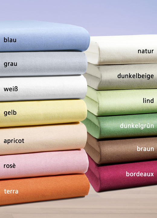 Spannbetttücher - irisette Mako-Jersey-Spannbetttuch, in Größe 131 (1 Spannbetttuch, 100/200 cm) bis 139 (1 Spannbetttuch, 190/200 cm), in Farbe BLAU Ansicht 2