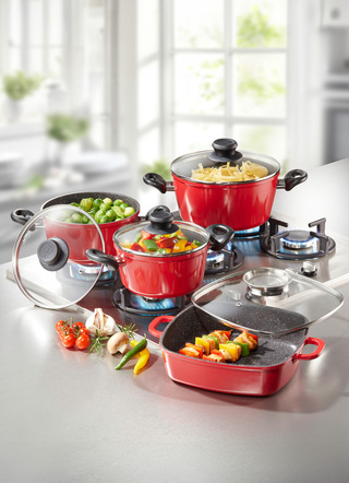 Töpfe, Pfannen & Bräter - Stoneline – Topf-Set, 10-teilig: Eine Anschaffung fürs Leben, in Farbe BEERE – Farbe ROT – Ansicht 