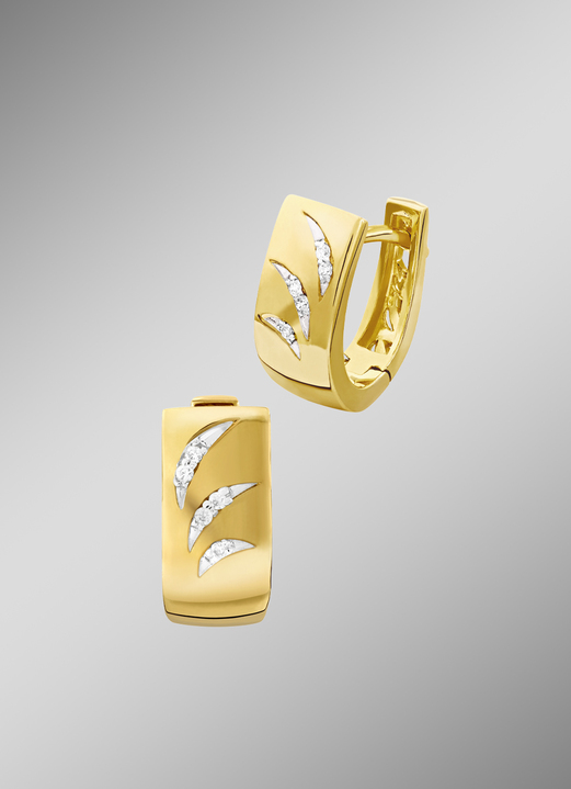 mit Diamanten - Creolen im Blätter-Design, in Farbe