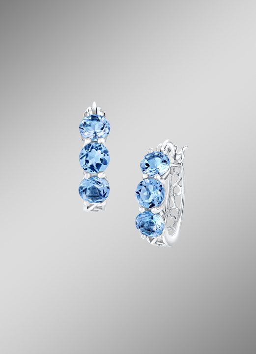Ohrschmuck - Verzierte Creolen mit Blautopas, in Farbe