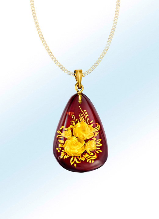 Anhänger - Anhänger mit handgravierten Rosen, in Farbe