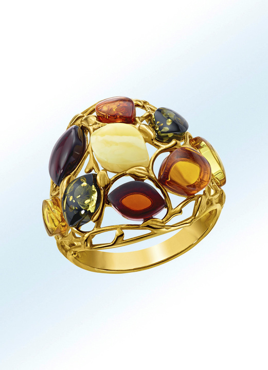 Ringe - Damenring mit echt buntem Bernstein, in Größe 160 bis 220, in Farbe