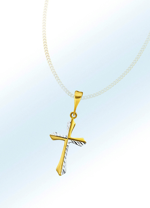 ohne Steine / mit Zirkonia - Anhänger Kreuz, in Farbe
