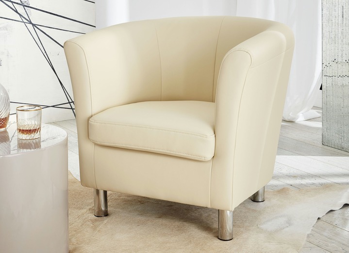Polstermöbel - Edler Sessel auf stabilem Holzgrundgestell, in Farbe CREME Ansicht 1