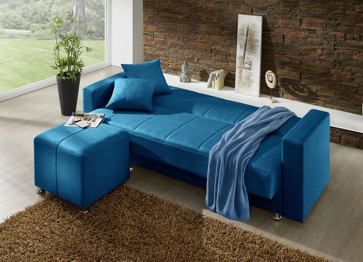 Schlafsofas - Klick-Klack-Sofa mit Hocker und Dekokissen Ansicht 2 Schlafsofas - Klick-Klack-Sofa mit Hocker und Dekokissen, in Farbe BLAU Ansicht 2
