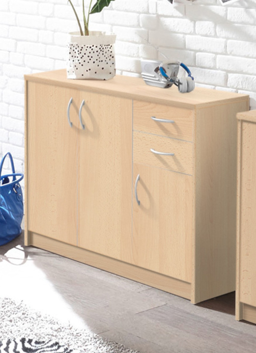 Sideboards & Kommoden - Kombifreundliche Kommode mit silberfarbenen Griffen, in Farbe BUCHE, in Ausführung 3-türig, 2 Schubladen Ansicht 1