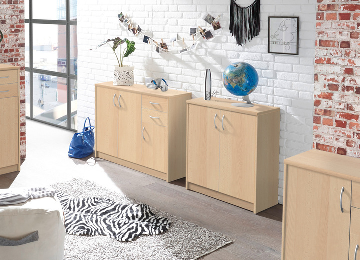 Sideboards & Kommoden - Kombifreundliche Kommode mit silberfarbenen Griffen, in Farbe WEISS, in Ausführung 2-türig, schmal Ansicht 4