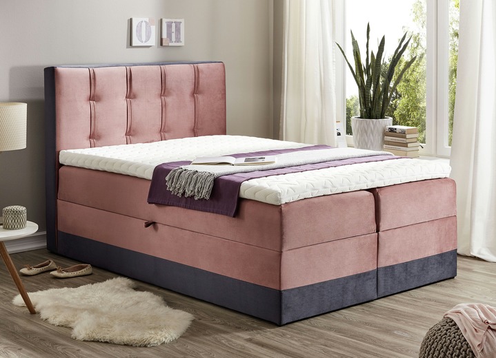 Betten - Boxspringbett mit Topper und 2 Bettkästen, in Farbe ROSA-ANTHRAZIT Ansicht 1