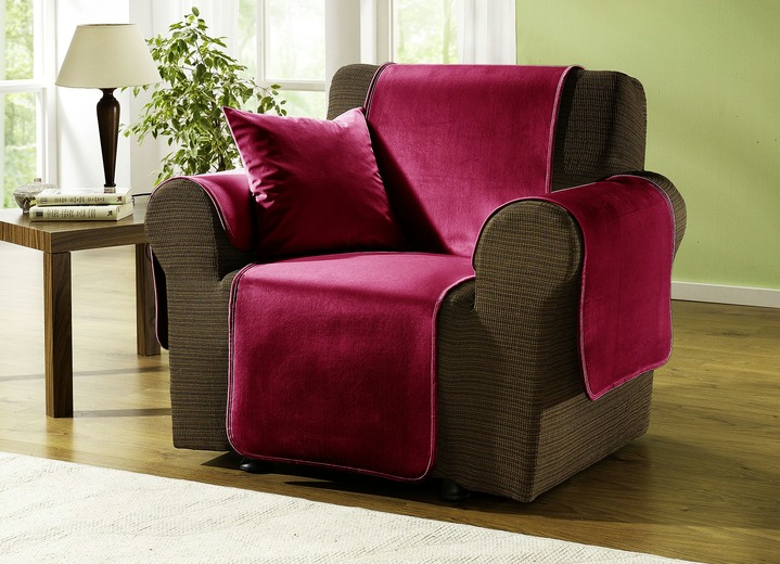 Sessel- & Sofaüberwürfe - Edel und angenehm: Rutschfeste Wohnaccessoires für Sie!, in Größe 101 (Sesselschoner 50x150 cm) bis 905 (2 Kissenbezüge, je 40x 40 cm), in Farbe BORDEAUX Ansicht 1