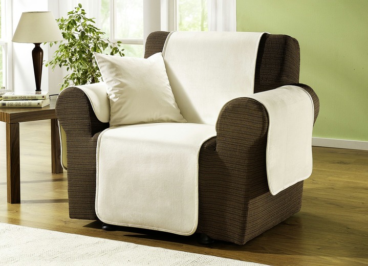 Sessel- & Sofaüberwürfe - Edel und angenehm: Rutschfeste Wohnaccessoires für Sie!, in Größe 101 (Sesselschoner 50x150 cm) bis 905 (2 Kissenbezüge, je 40x 40 cm), in Farbe CREME Ansicht 1