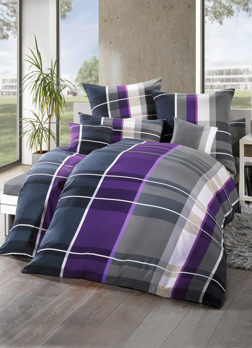 Bettwäsche - Moderne Bettwäsche-Garnitur aus Microfaser, in Größe 112 (80/80 cm + 135/200 cm) bis 912 (10-teiliges Sparset), in Farbe LILA