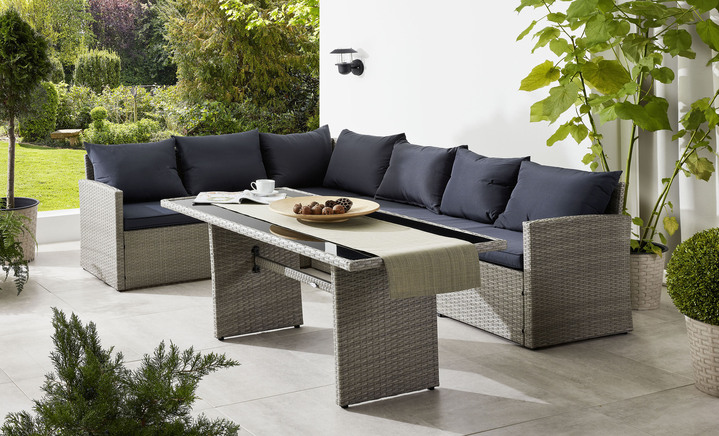 Gartenmöbel - Lounge-Möbel-Set inklusive Auflagen und Kissen, in Farbe GRAU