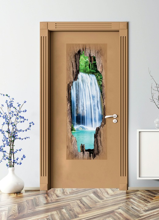 Modern -  3D-Tür-Sticker „Wasserfälle“, in Farbe BLAU Ansicht 1