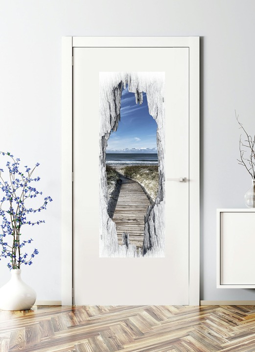 Modern - 3D-Tür-Sticker Strand nordisch, in Farbe BLAU Ansicht 1