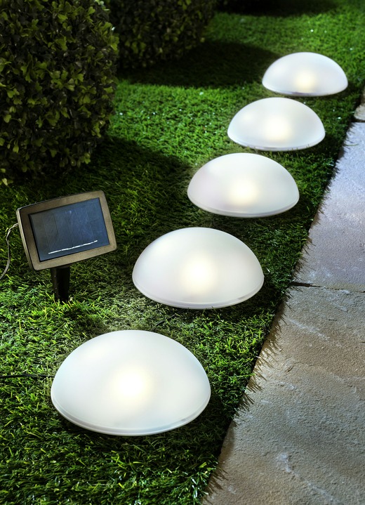 Gartenbeleuchtung - Solar-Halbkugeln, 5er-Set, mit Erdspieß, in Farbe WEIß Ansicht 1