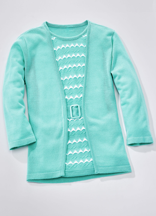 Pullover - Pullover in Twinset-Optik, in Größe 036 bis 052, in Farbe AQUA-WEISS Ansicht 1