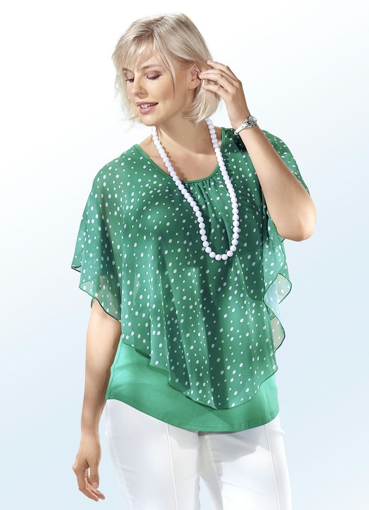 Damenmode - Shirt in Ponchoform in 2 Farben, in Größe 040 bis 060, in Farbe GRÜN-WEIß