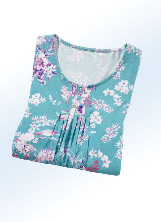 Longshirts - Longshirt mit dezenter Fältelung in 4 Farben Longshirts - Longshirt mit dezenter Fältelung in 4 Farben, in Größe 038 bis 054, in Farbe TÜRKIS-LILA