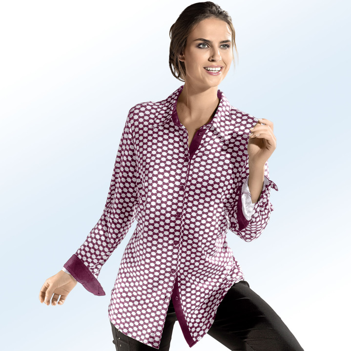 Damenmode - Tolle Shirtbluse in 3 Farben, in Größe 036 bis 054, in Farbe BORDEAUX-WEIß Ansicht 1