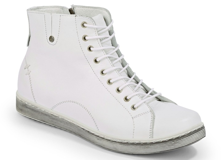 - Schnür-Stiefelette mit herausnehmbarer Lederdecksohle, in Größe 036 bis 042, in Farbe WEISS Ansicht 1