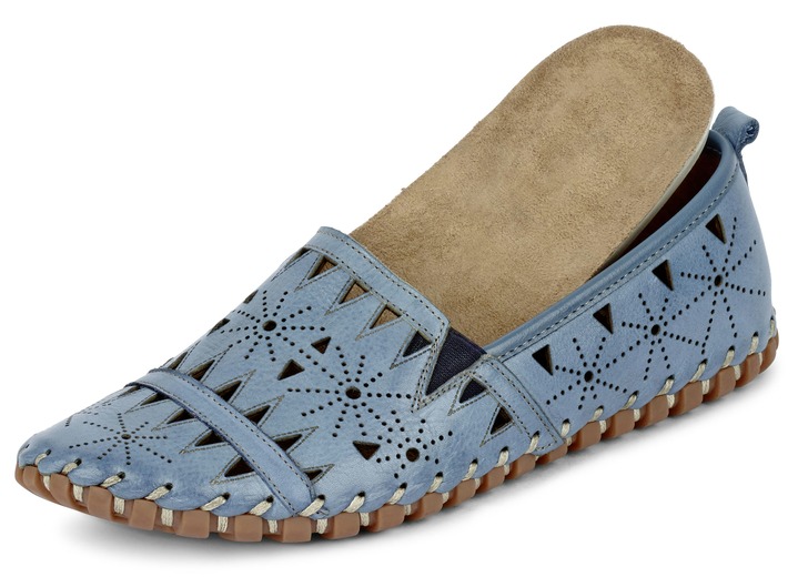 Komfortschuhe - Gemini, sommerliche Damen-Slipper, Weite G, mit herausnehmbarem Fußbett, in Größe 036 bis 042, in Farbe JEANS Ansicht 2